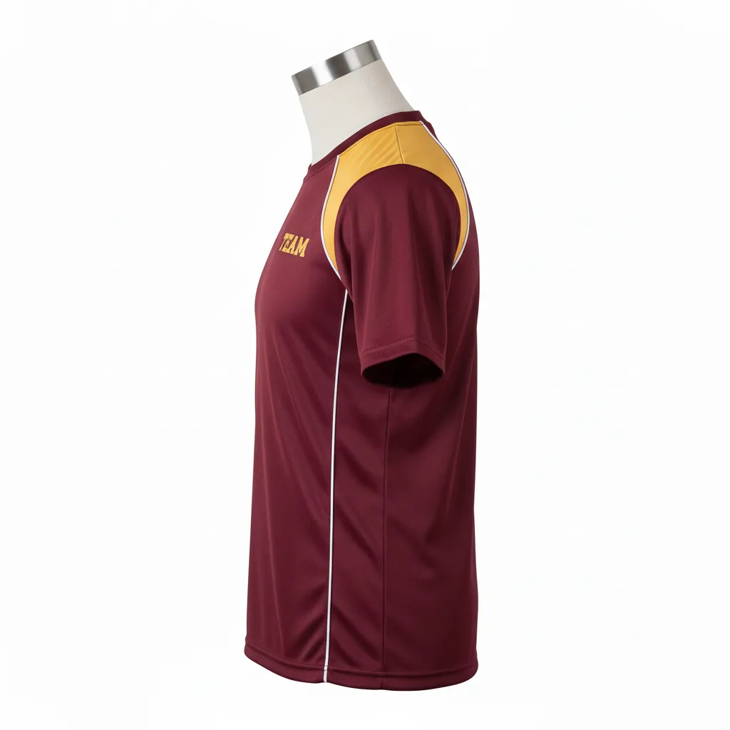 Custom Wrestling Short Sleeve Performance Shirt - Burgundy, Gold - Vegas Shoulder Panel - Side View - Kinexa Sportswear