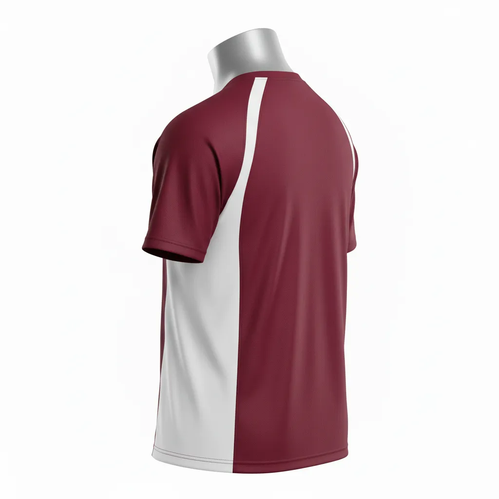 Custom Wrestling Short Sleeve Performance Shirt - Burgundy, White - Side Panel - Back View - Kinexa Sportswear
