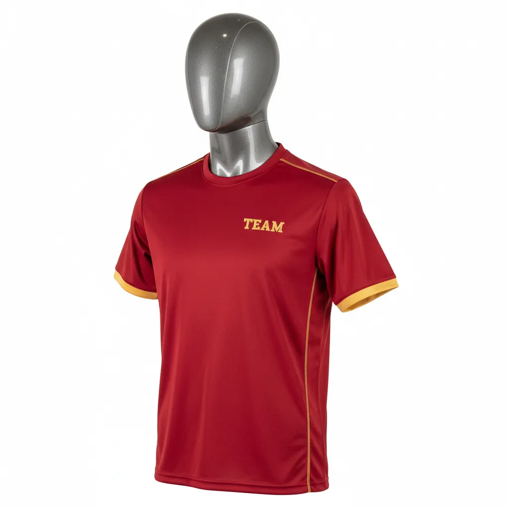Custom Wrestling Short Sleeve Performance Shirt - Gold - Cardinal Vegas Trim - Front View - Kinexa Sportswear