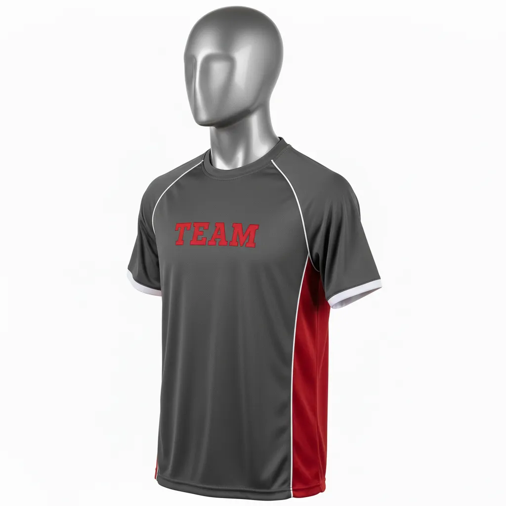 Custom Wrestling Short Sleeve Performance Shirt - Red - Charcoal Side Panel - Front View - Kinexa Sportswear