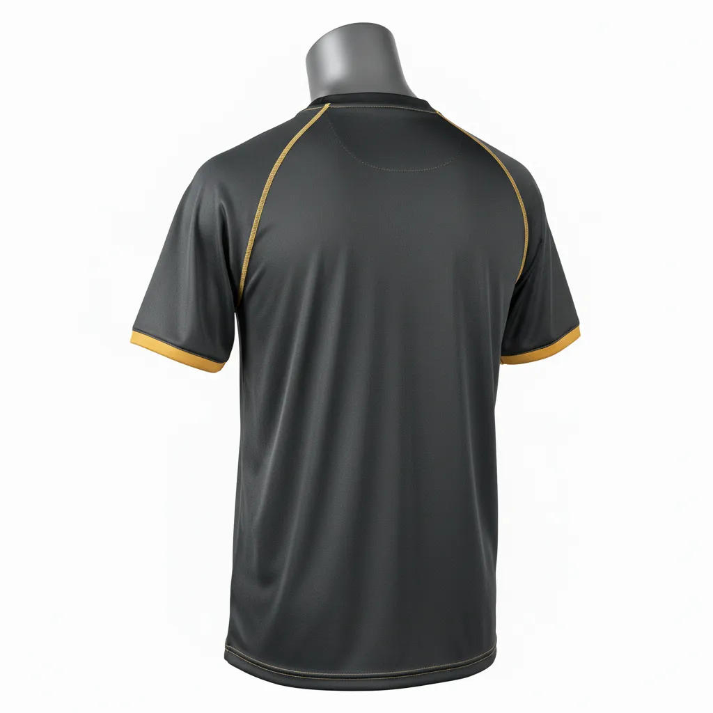Custom Wrestling Short Sleeve Performance Shirt - Gold - Charcoal Vegas Trim - Back View - Kinexa Sportswear