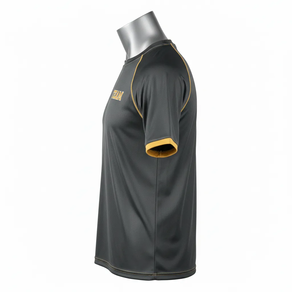 Custom Wrestling Short Sleeve Performance Shirt - Gold - Charcoal Vegas Trim - Side View - Kinexa Sportswear