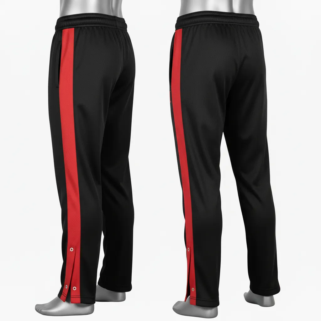 Custom Wrestling Tear Away Warmup Pant - Black, Red - Tearaway Snap Panel - Back View - Kinexa Sportswear