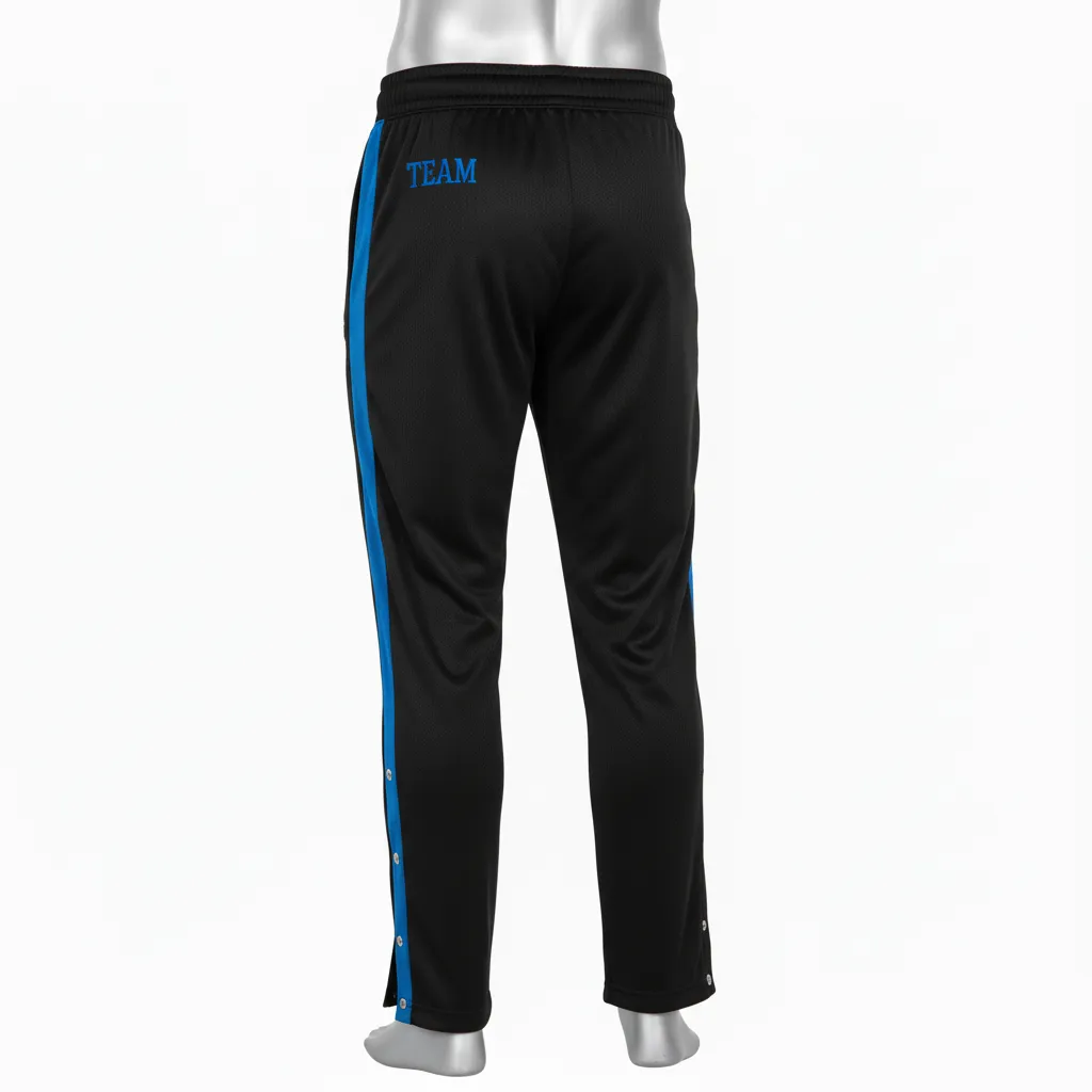 Custom Wrestling Tear Away Warmup Pant - Black - Tearaway Royal Snap Panel - Front View - Kinexa Sportswear