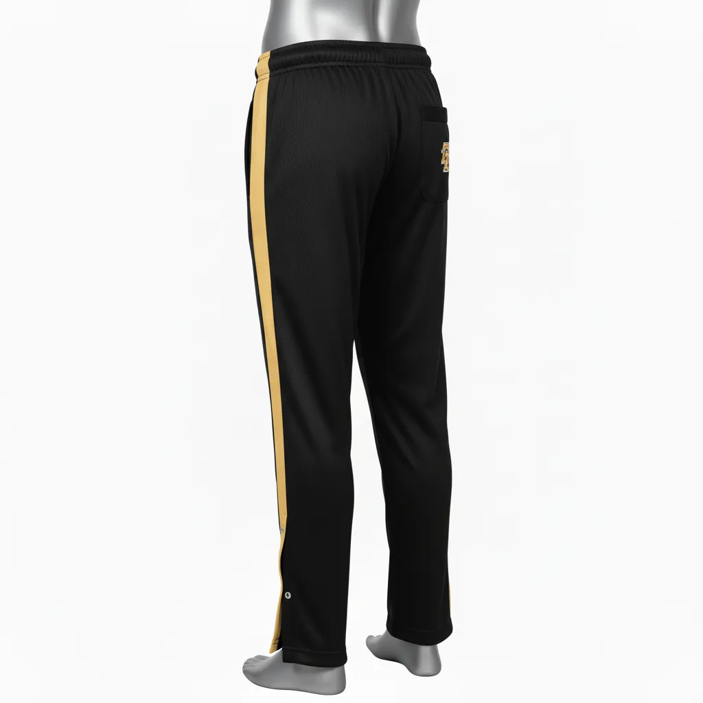 Custom Wrestling Tear Away Warmup Pant - Black, Gold - Tearaway Vegas Side Stripe - Back View - Kinexa Sportswear