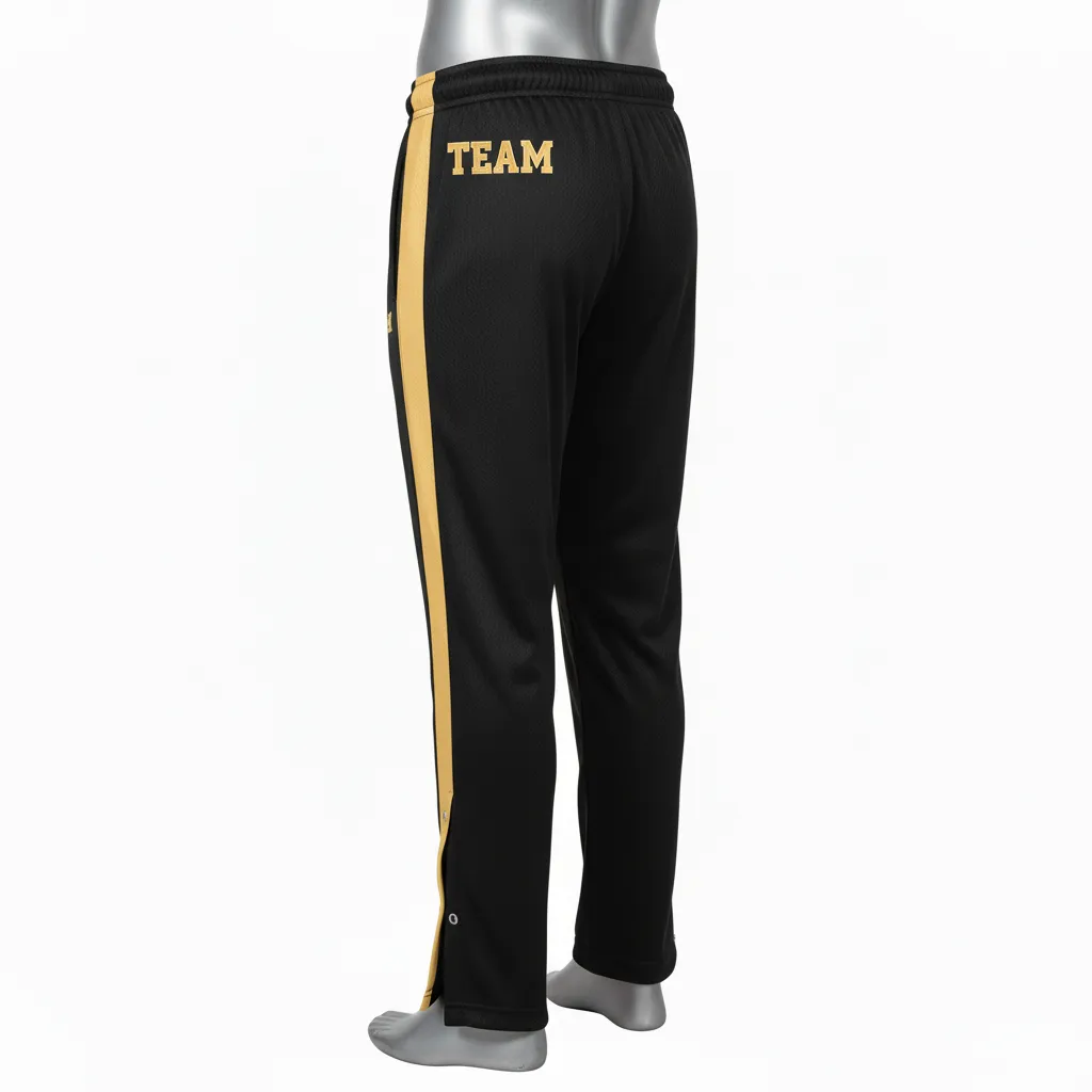 Custom Wrestling Tear Away Warmup Pant - Black, Gold - Tearaway Vegas Side Stripe - Front View - Kinexa Sportswear
