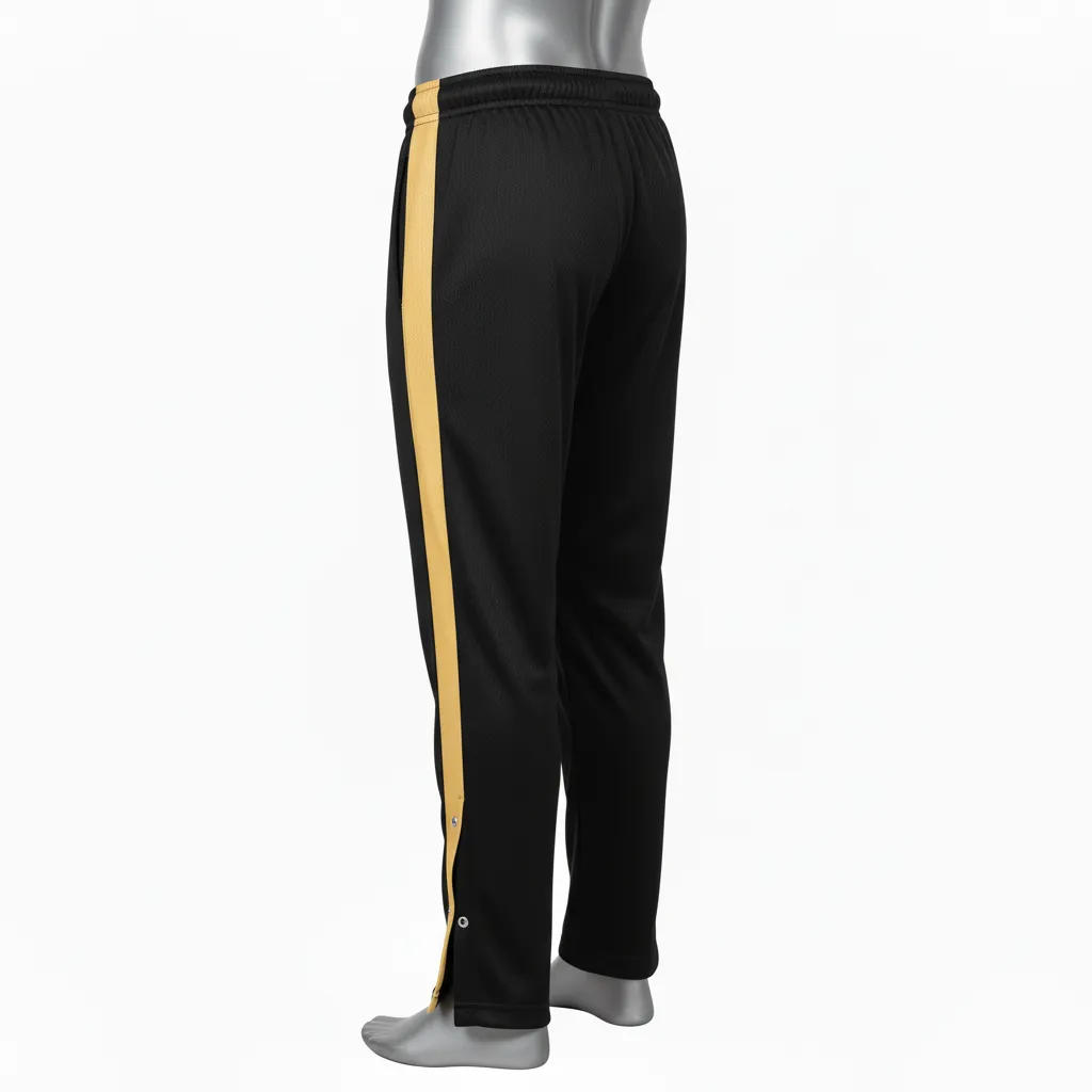 Custom Wrestling Tear Away Warmup Pant - Black, Gold - Tearaway Vegas Side Stripe - Side View - Kinexa Sportswear