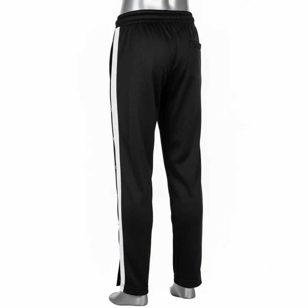 Custom Wrestling Tear Away Warmup Pant - Black, White - Tearaway Snap Panel - Back View - Kinexa Sportswear