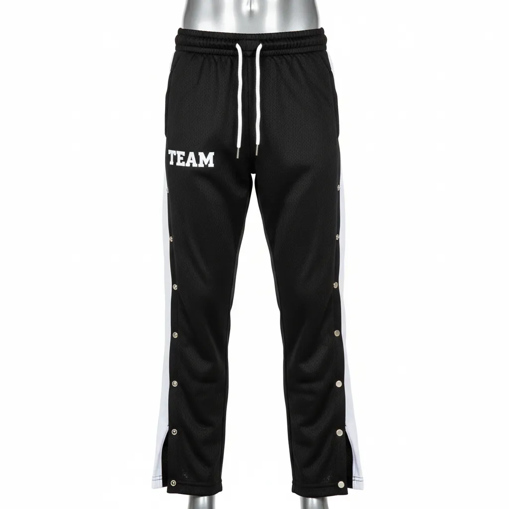 Custom Wrestling Tear Away Warmup Pant - Black, White - Tearaway Snap Panel - Front View - Kinexa Sportswear