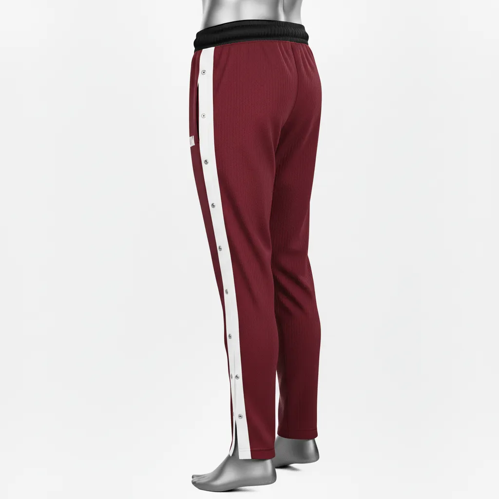 Custom Wrestling Tear Away Warmup Pant - Burgundy, White - Tearaway Snap Panel - Back View - Kinexa Sportswear