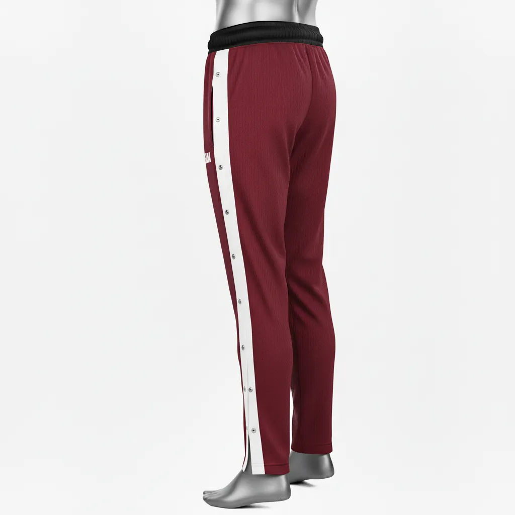Custom Wrestling Tear Away Warmup Pant - Burgundy, White - Tearaway Snap Panel - Front View - Kinexa Sportswear