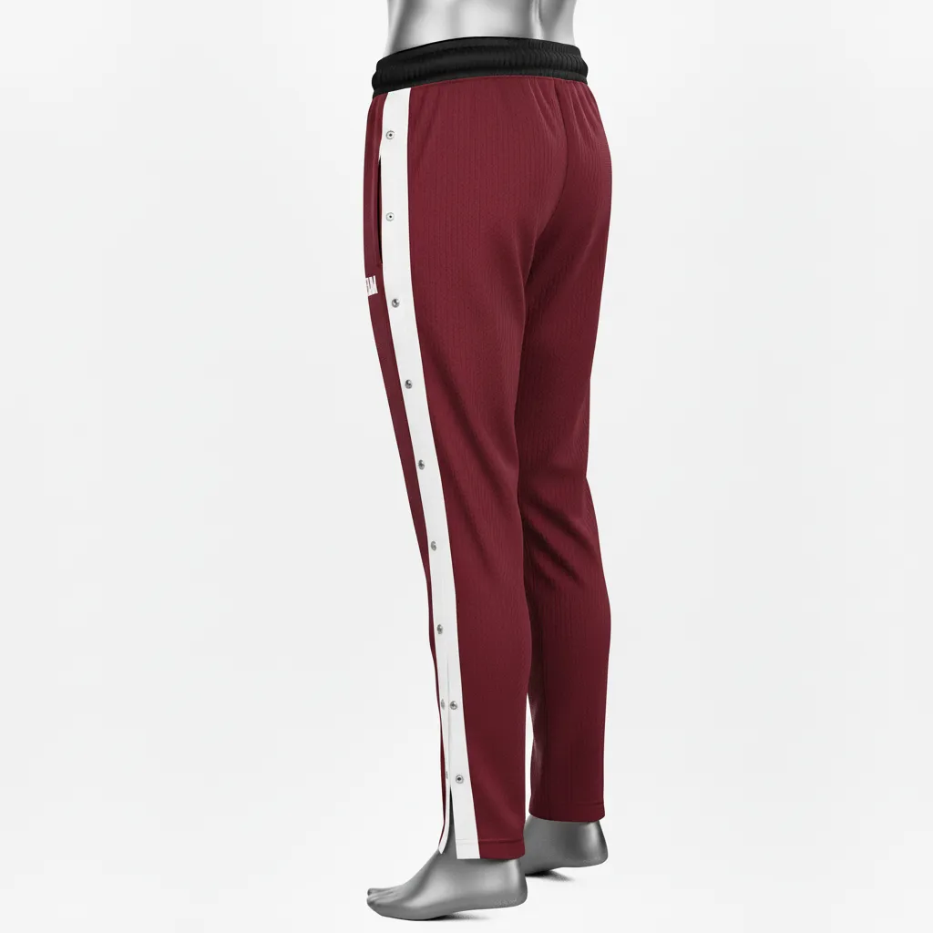 Custom Wrestling Tear Away Warmup Pant - Burgundy, White - Tearaway Snap Panel - Side View - Kinexa Sportswear