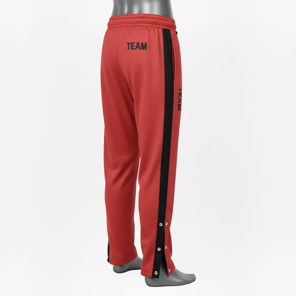 Custom Wrestling Tear Away Warmup Pant - Black - Tearaway Cardinal Snap Panel - Back View - Kinexa Sportswear