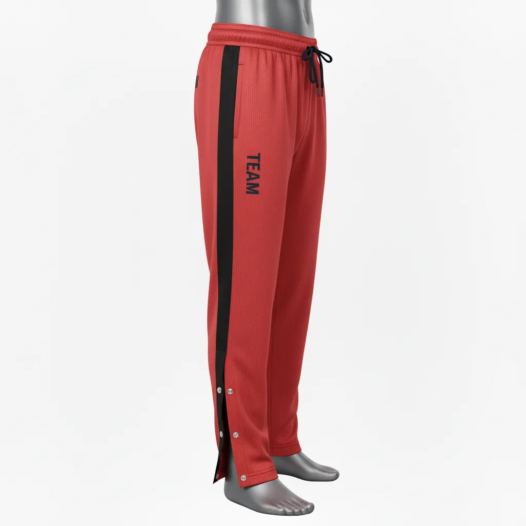 Custom Wrestling Tear Away Warmup Pant - Black - Tearaway Cardinal Snap Panel - Front View - Kinexa Sportswear