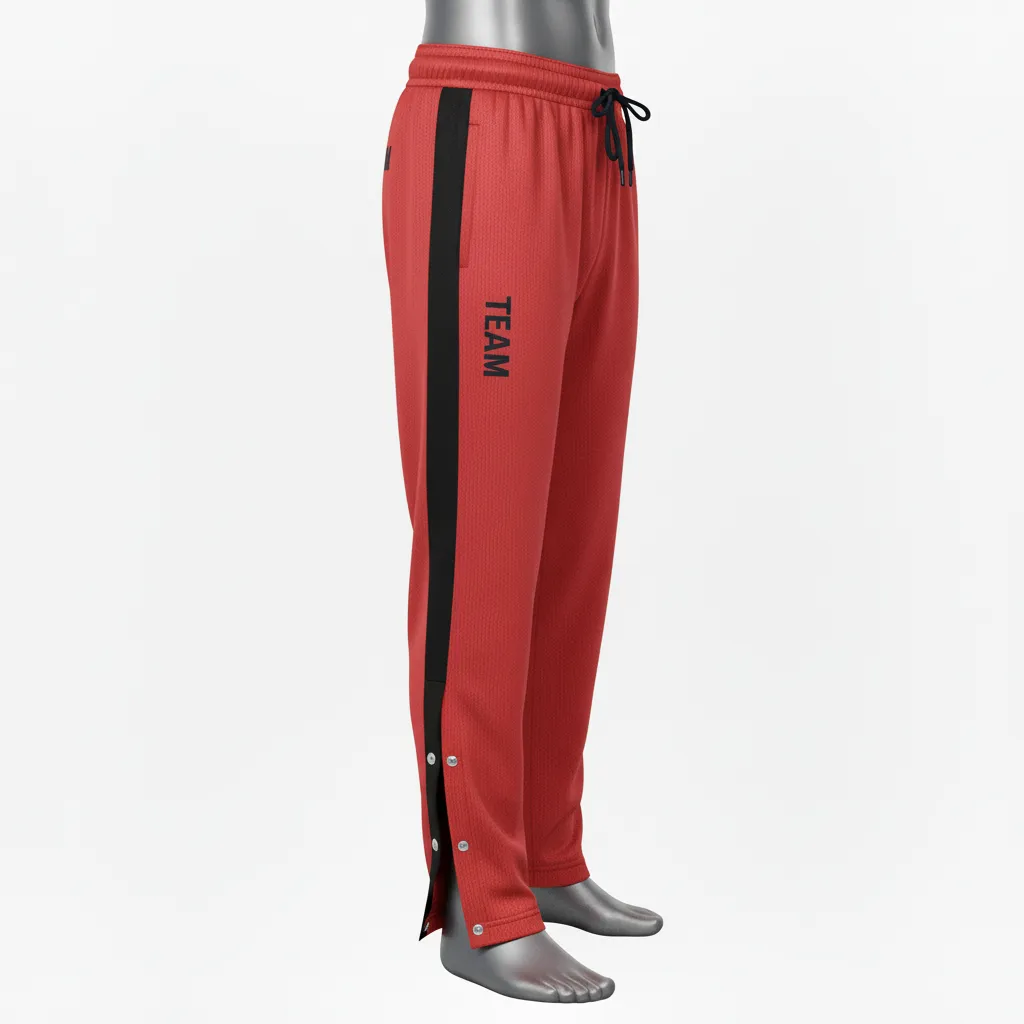Custom Wrestling Tear Away Warmup Pant - Black - Tearaway Cardinal Snap Panel - Side View - Kinexa Sportswear