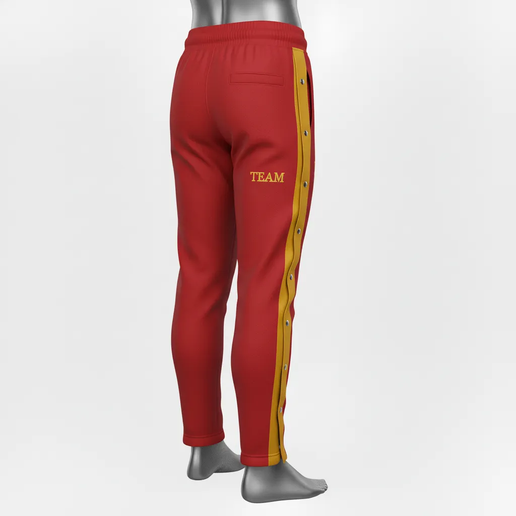 Custom Wrestling Tear Away Warmup Pant - Gold - Tearaway Cardinal Vegas Snap Panel - Front View - Kinexa Sportswear