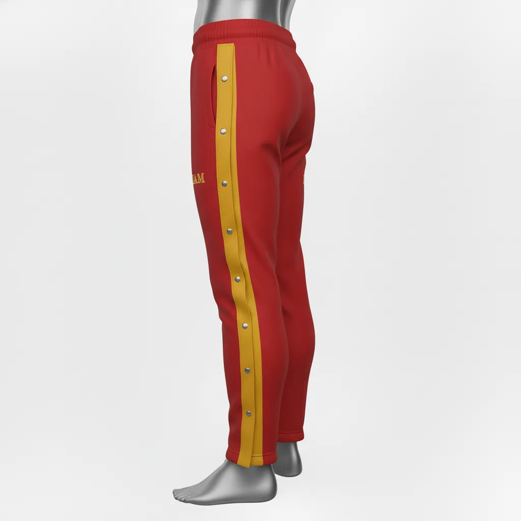 Custom Wrestling Tear Away Warmup Pant - Gold - Tearaway Cardinal Vegas Snap Panel - Side View - Kinexa Sportswear