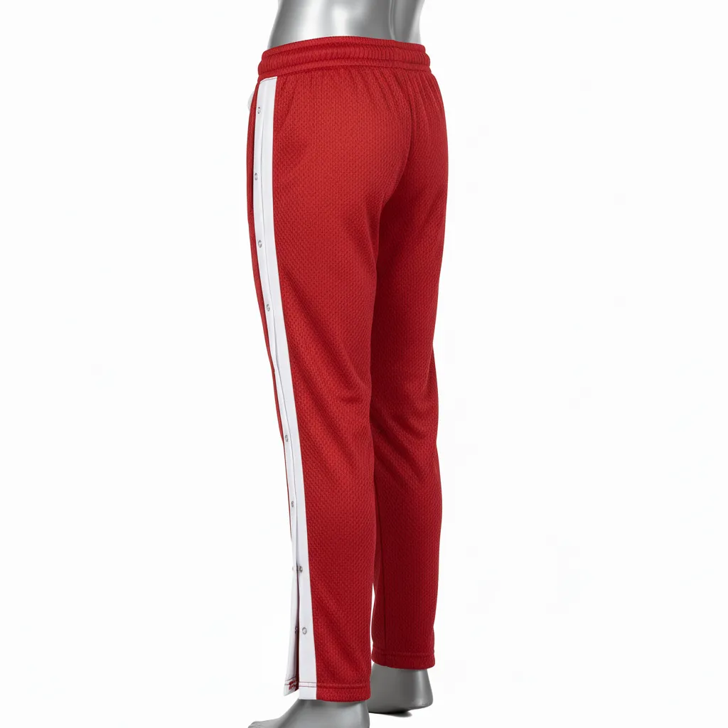 Custom Wrestling Tear Away Warmup Pant - White - Tearaway Cardinal Snap Panel - Back View - Kinexa Sportswear