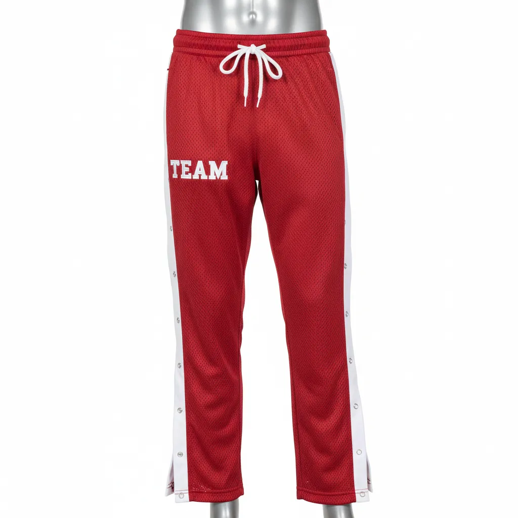 Custom Wrestling Tear Away Warmup Pant - White - Tearaway Cardinal Snap Panel - Front View - Kinexa Sportswear