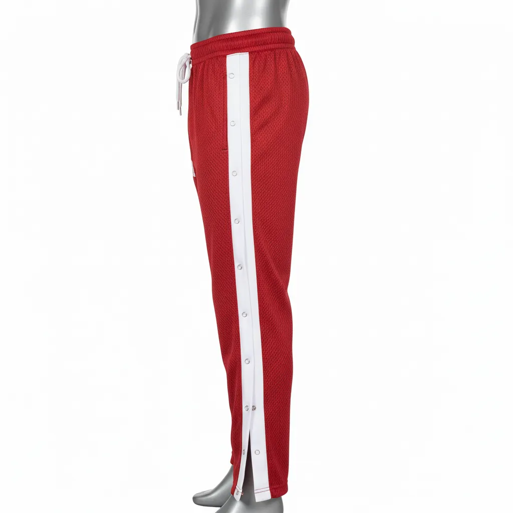 Custom Wrestling Tear Away Warmup Pant - White - Tearaway Cardinal Snap Panel - Side View - Kinexa Sportswear