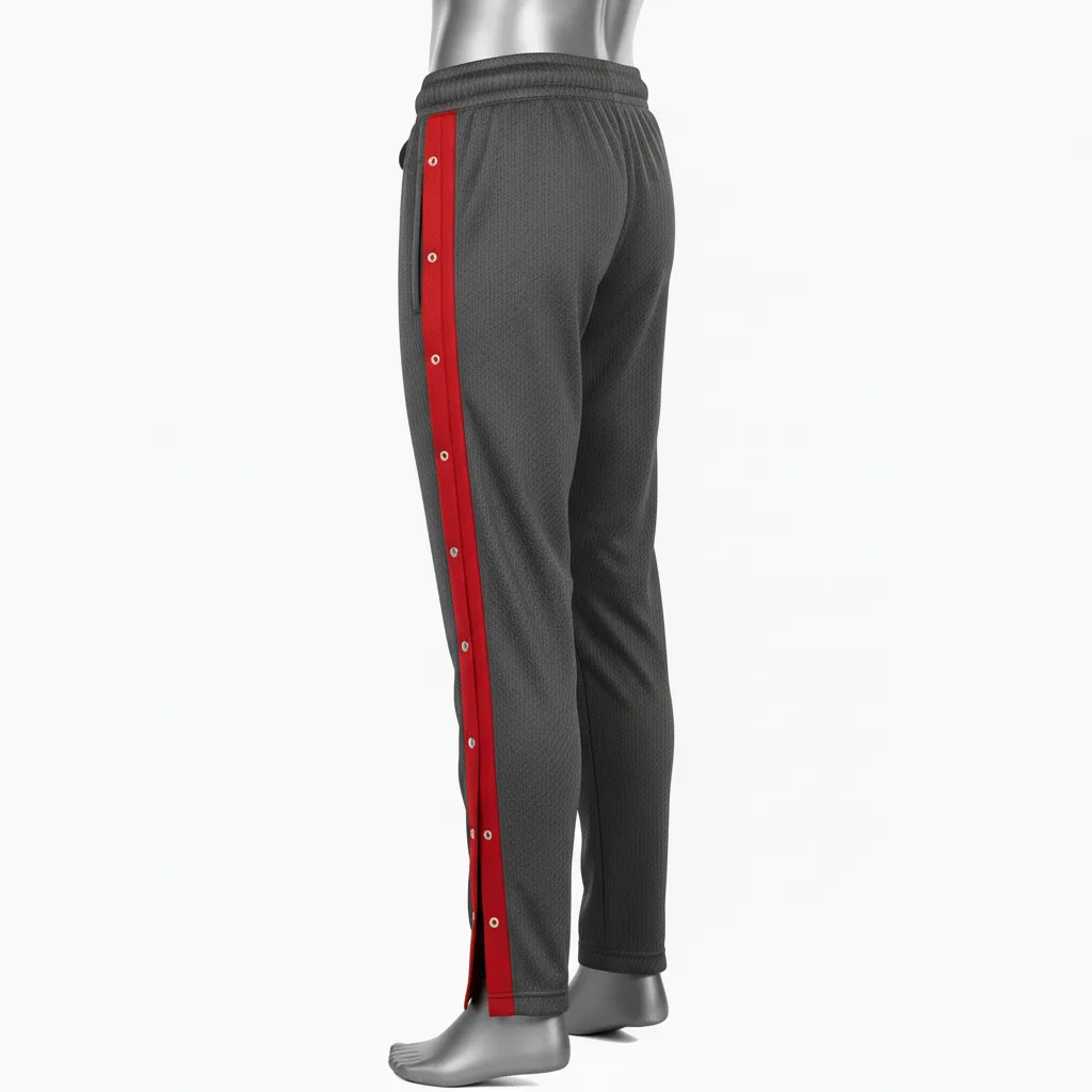 Custom Wrestling Tear Away Warmup Pant - Red - Tearaway Charcoal Side Stripe - Back View - Kinexa Sportswear