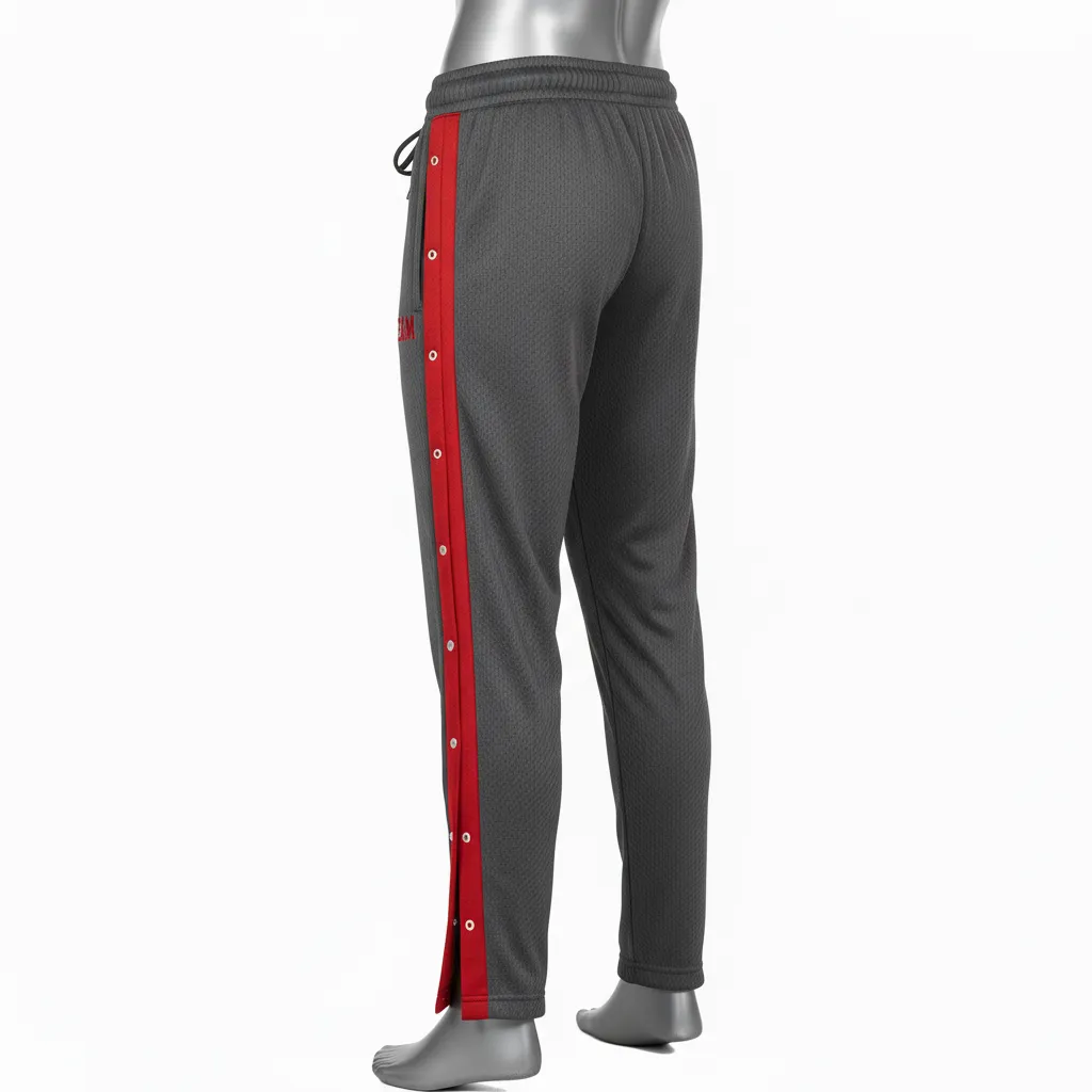 Custom Wrestling Tear Away Warmup Pant - Red - Tearaway Charcoal Side Stripe - Front View - Kinexa Sportswear