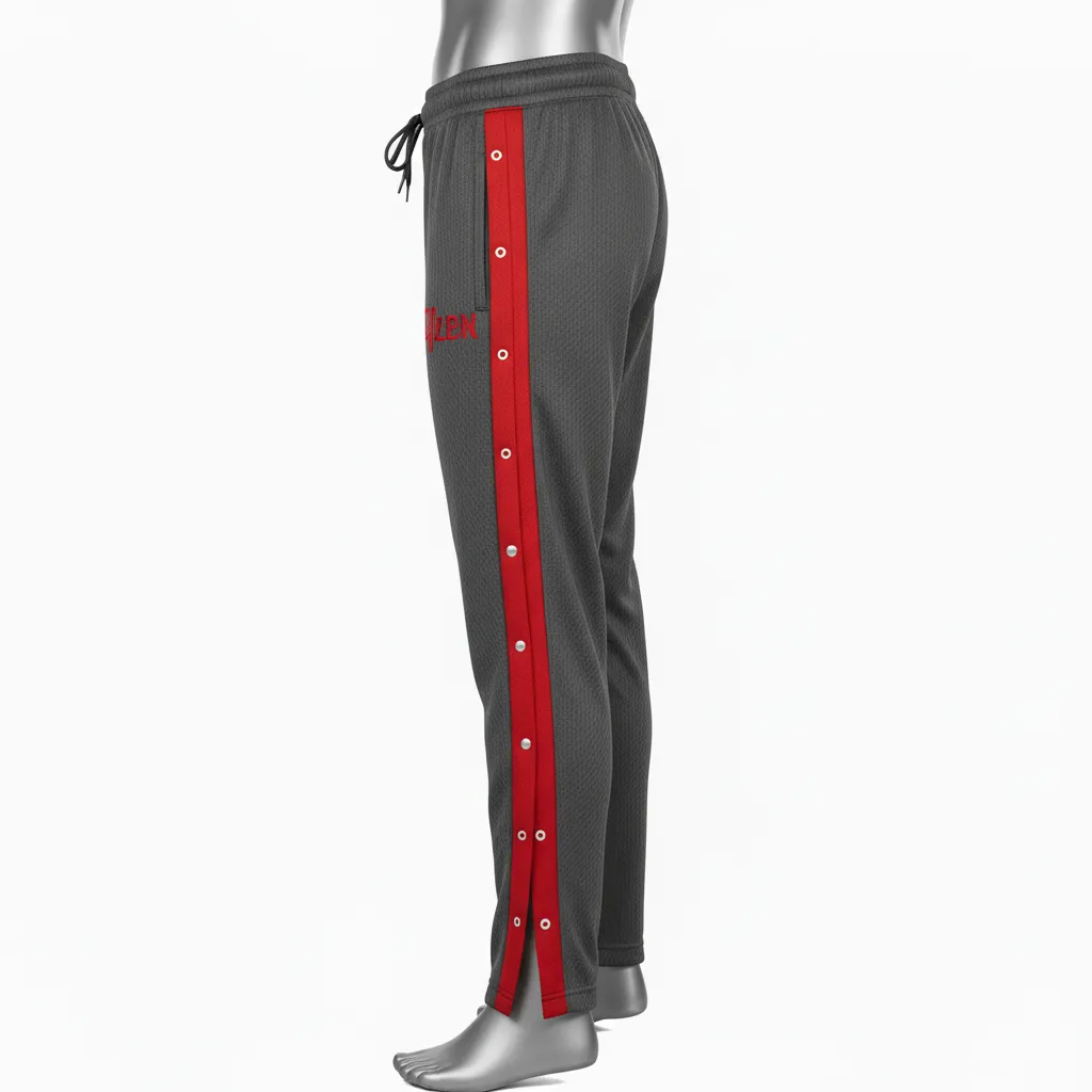 Custom Wrestling Tear Away Warmup Pant - Red - Tearaway Charcoal Side Stripe - Side View - Kinexa Sportswear
