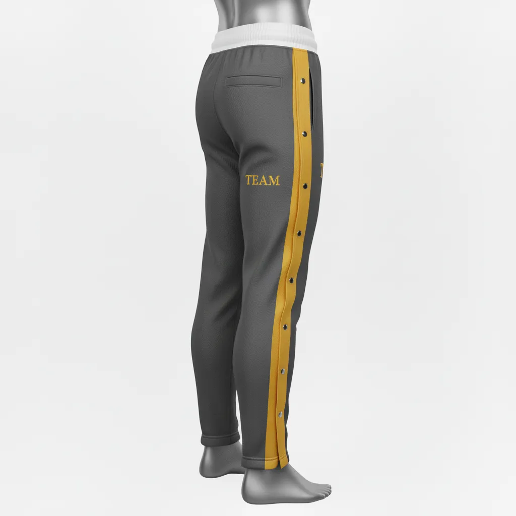 Custom Wrestling Tear Away Warmup Pant - Gold - Tearaway Charcoal Vegas Side Stripe - Back View - Kinexa Sportswear