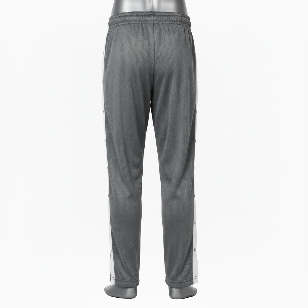 Custom Wrestling Tear Away Warmup Pant - White - Tearaway Charcoal Snap Panel - Back View - Kinexa Sportswear