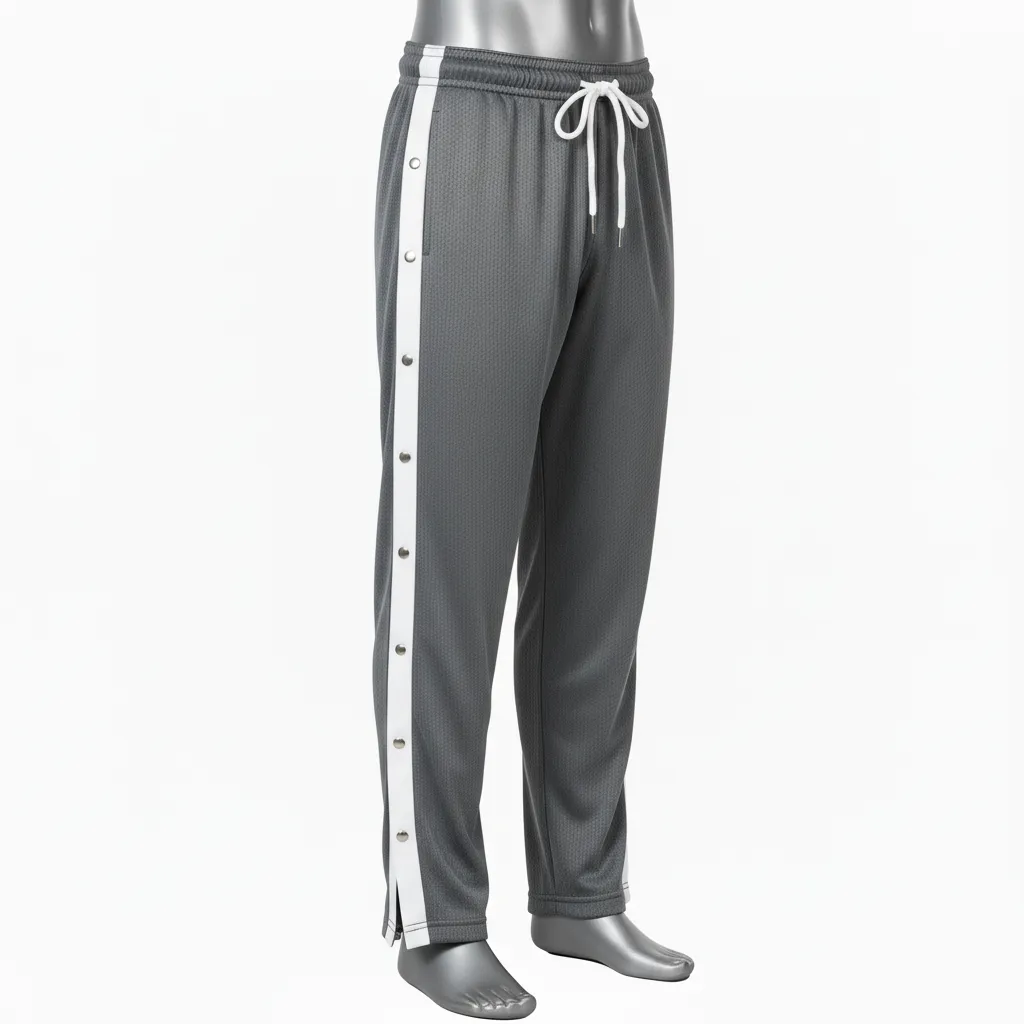 Custom Wrestling Tear Away Warmup Pant - White - Tearaway Charcoal Snap Panel - Side View - Kinexa Sportswear
