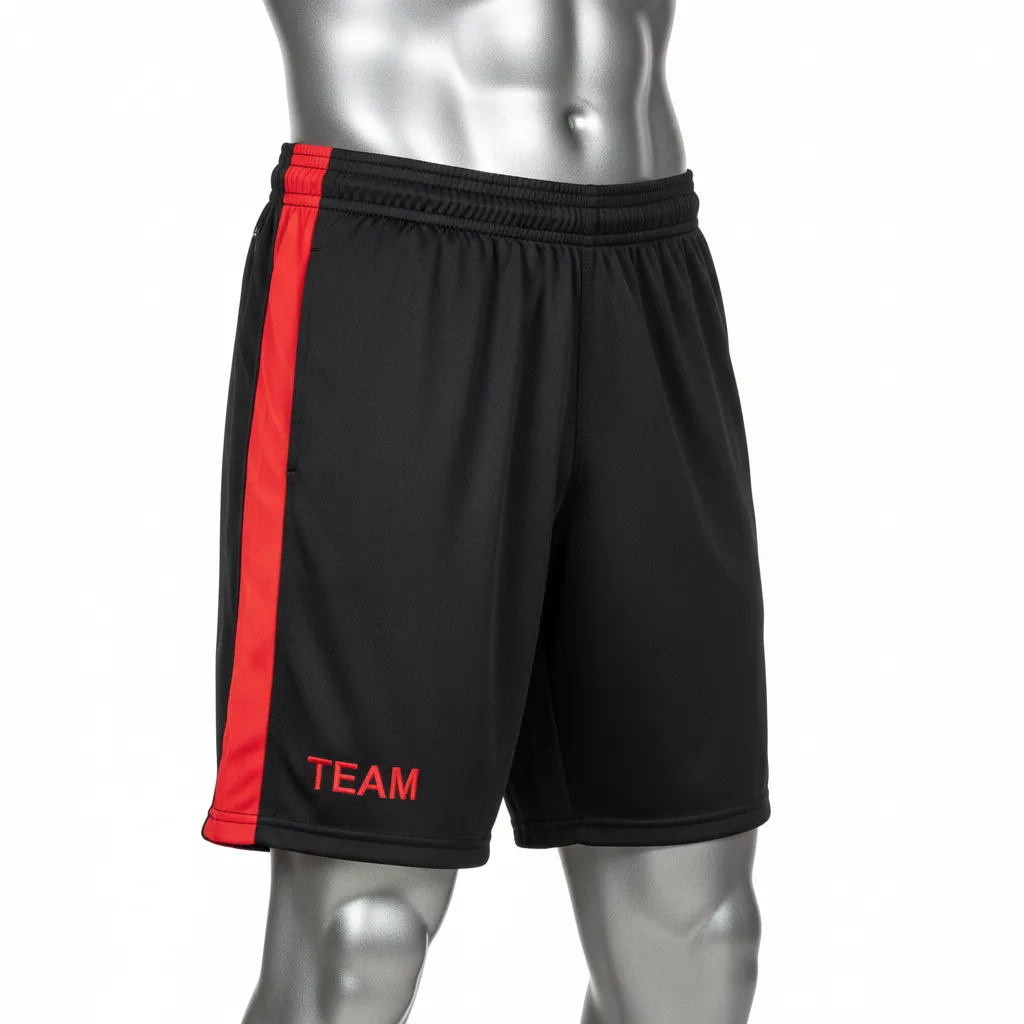 Custom Wrestling Training Shorts - Black, Red - Side Stripe - Front View - Kinexa Sportswear
