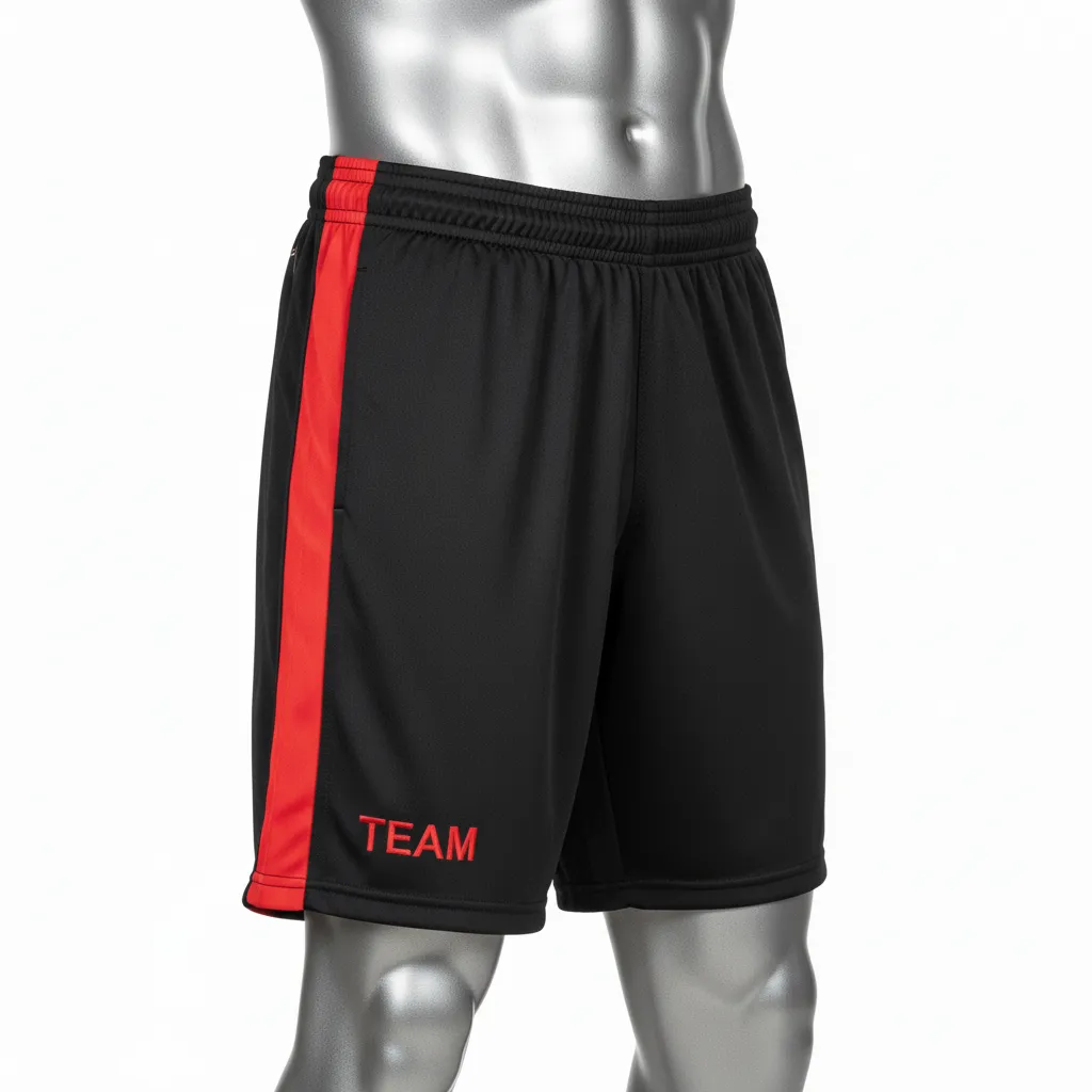 Custom Wrestling Training Shorts - Black, Red - Side Stripe - Side View - Kinexa Sportswear