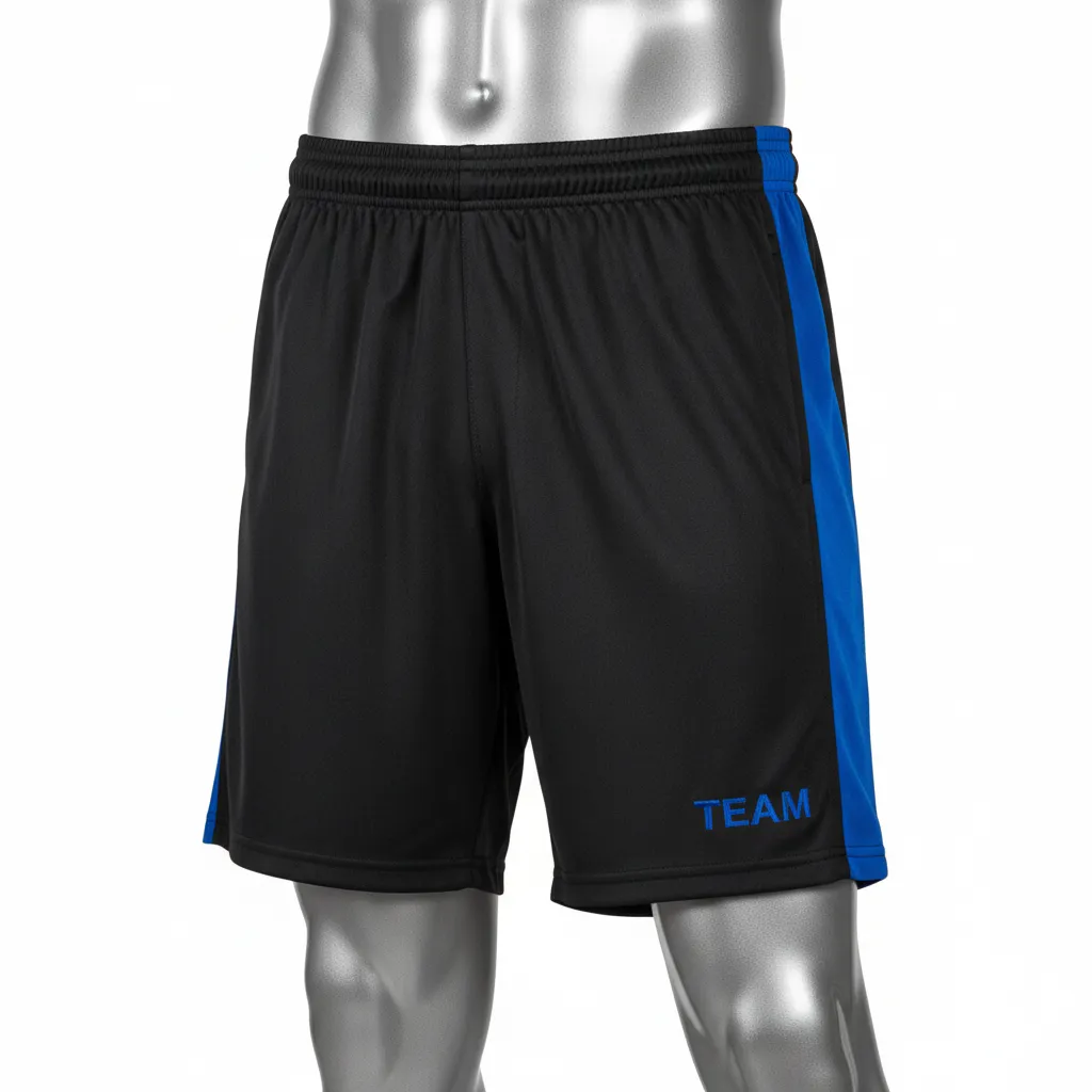 Custom Wrestling Training Shorts - Black - Royal Side Stripe - Front View - Kinexa Sportswear