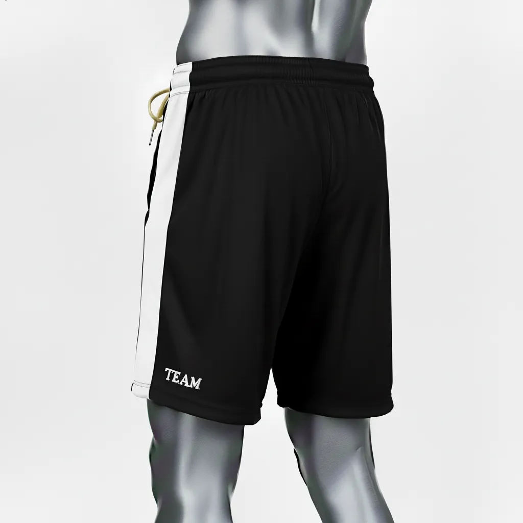 Custom Wrestling Training Shorts - Black, White - Side Stripe - Back View - Kinexa Sportswear
