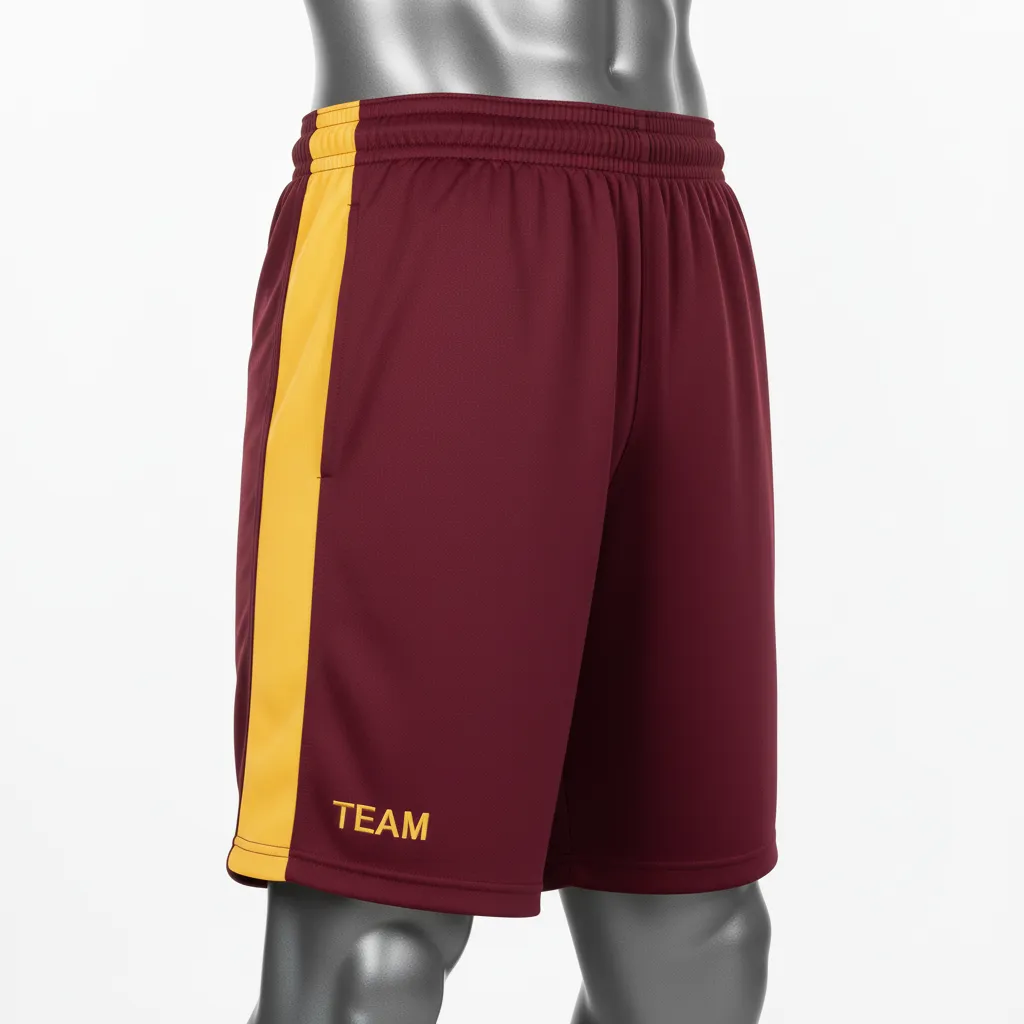 Custom Wrestling Training Shorts - Burgundy, Gold - Vegas Side Stripe - Back View - Kinexa Sportswear