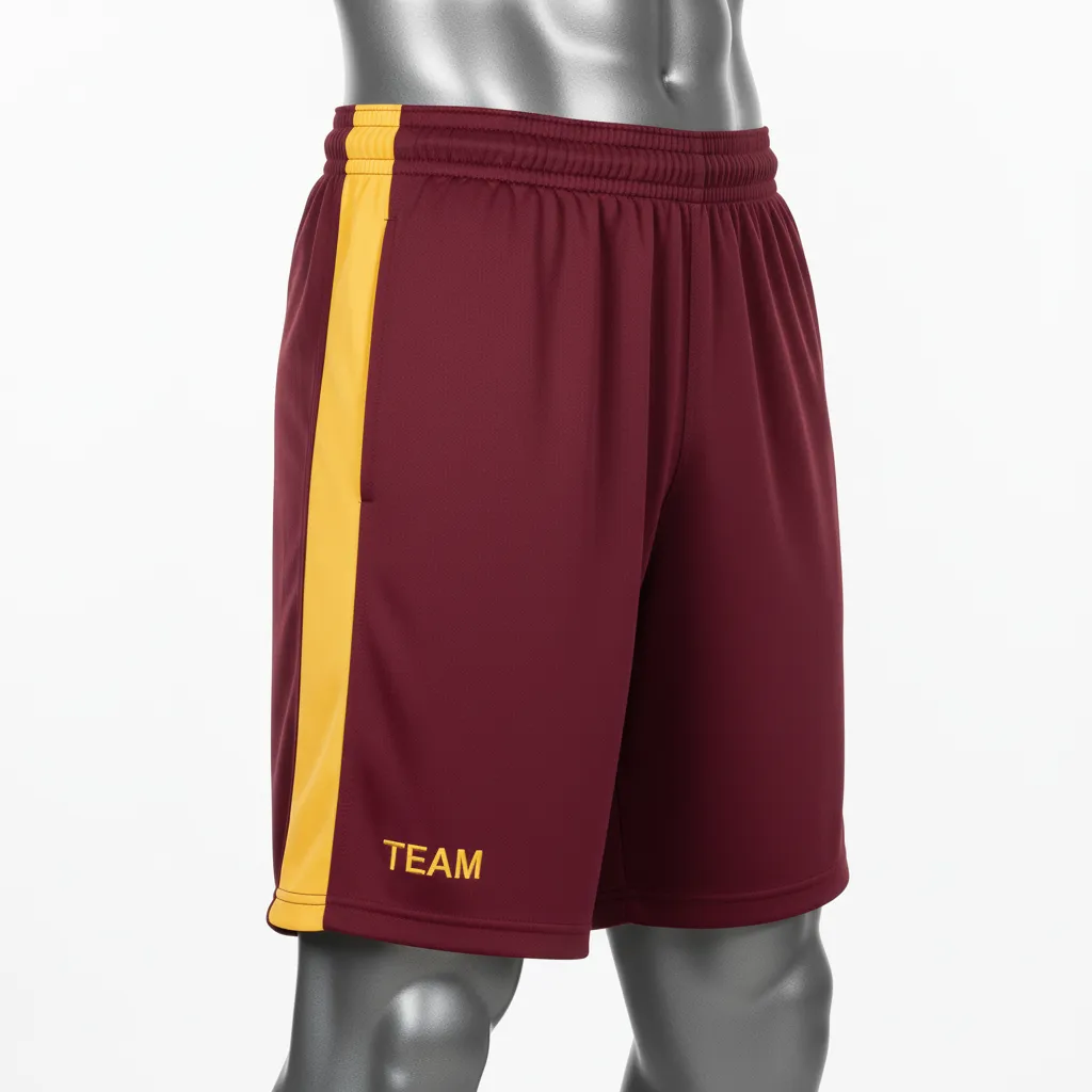 Custom Wrestling Training Shorts - Burgundy, Gold - Vegas Side Stripe - Front View - Kinexa Sportswear