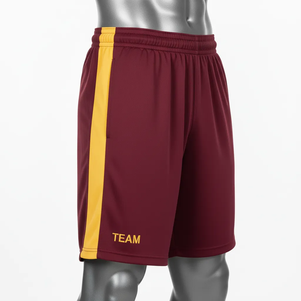 Custom Wrestling Training Shorts - Burgundy, Gold - Vegas Side Stripe - Side View - Kinexa Sportswear