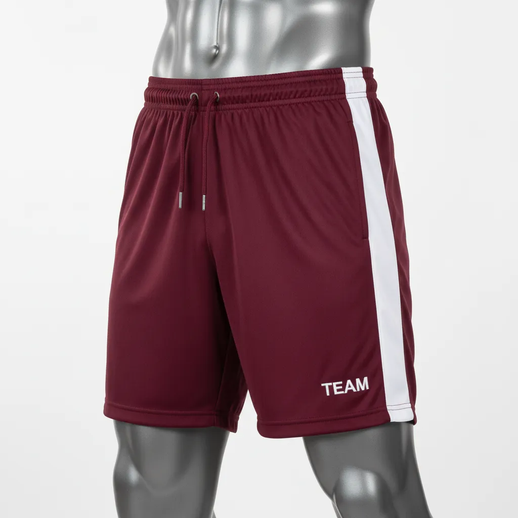 Custom Wrestling Training Shorts - Burgundy, White - Side Stripe - Front View - Kinexa Sportswear