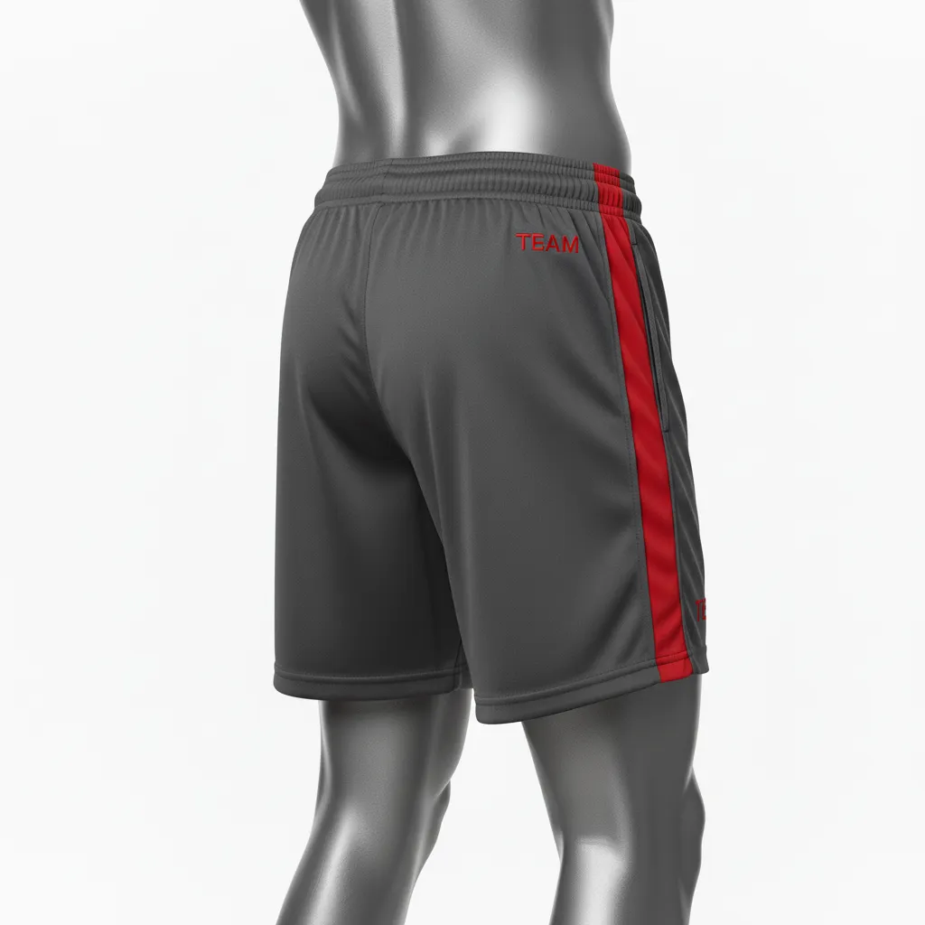 Custom Wrestling Training Shorts - Red - Charcoal Side Panel - Back View - Kinexa Sportswear