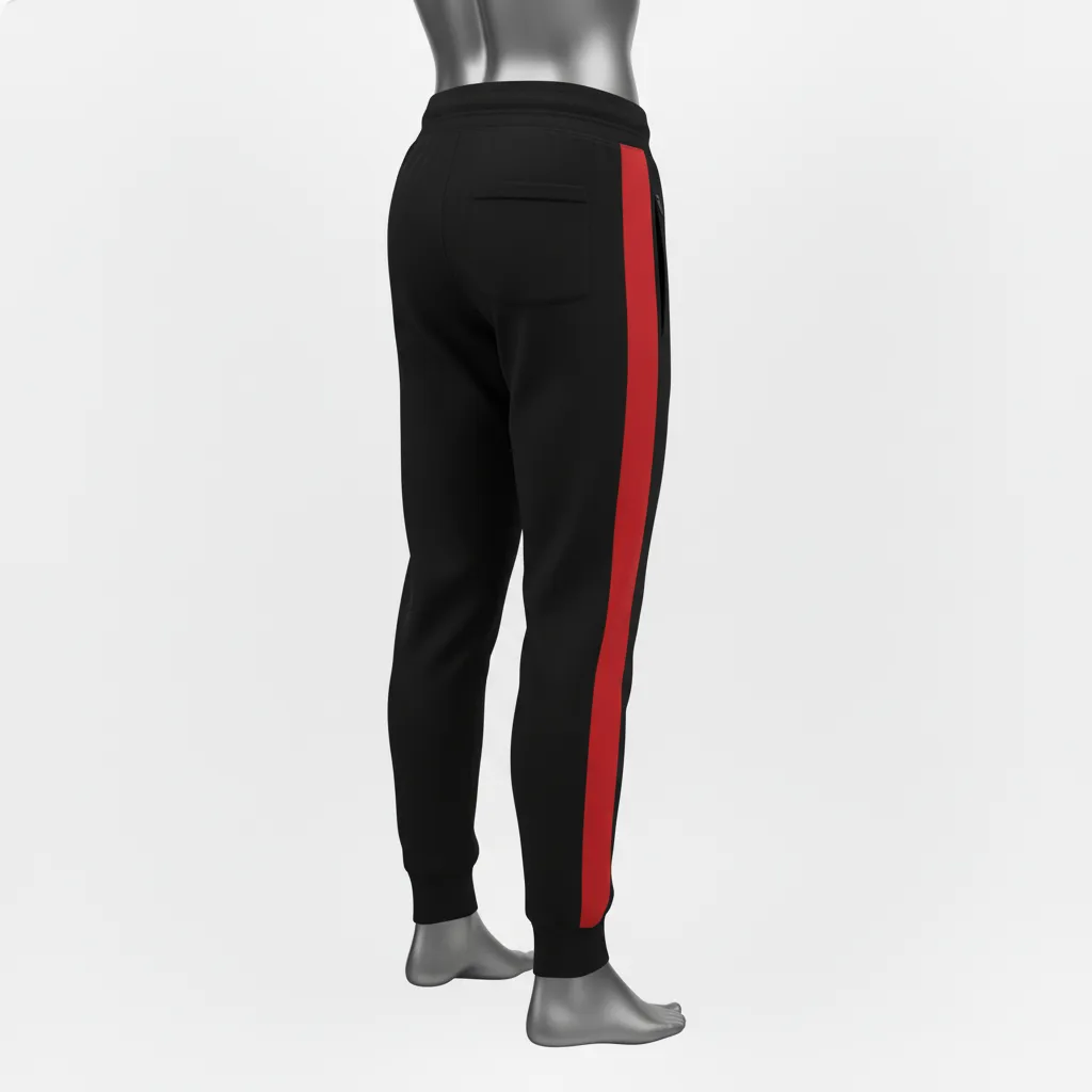Custom Wrestling Warmup Jogger Pant - Black, Red - Side Panel - Back View - Kinexa Sportswear