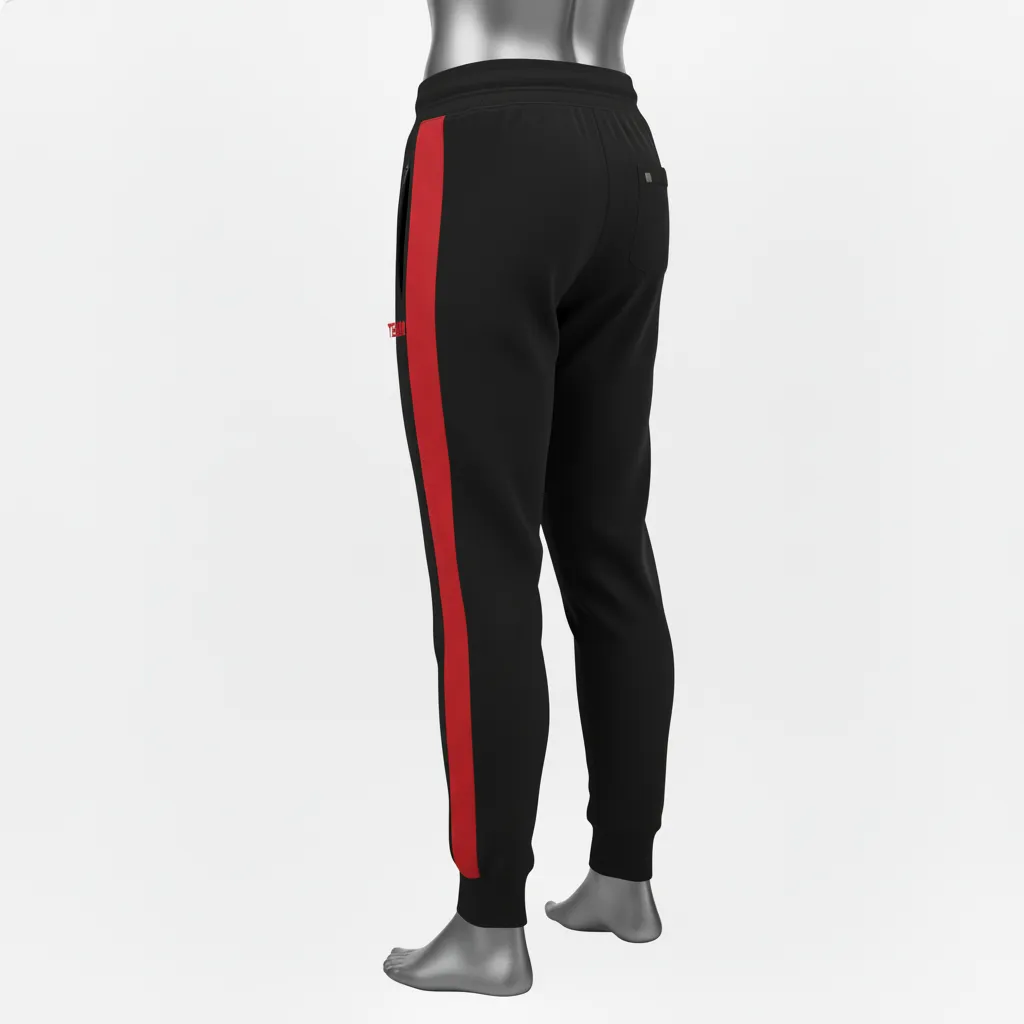 Custom Wrestling Warmup Jogger Pant - Black, Red - Side Panel - Front View - Kinexa Sportswear