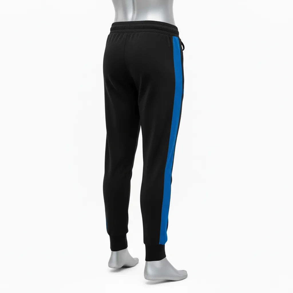 Custom Wrestling Warmup Jogger Pant - Black - Royal Side Panel - Back View - Kinexa Sportswear