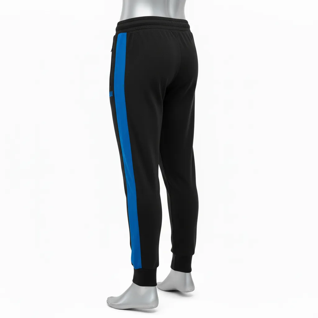 Custom Wrestling Warmup Jogger Pant - Black - Royal Side Panel - Front View - Kinexa Sportswear