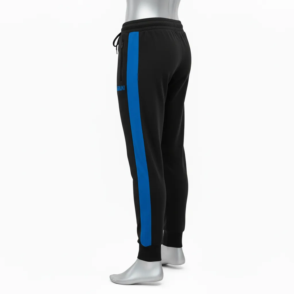Custom Wrestling Warmup Jogger Pant - Black - Royal Side Panel - Side View - Kinexa Sportswear