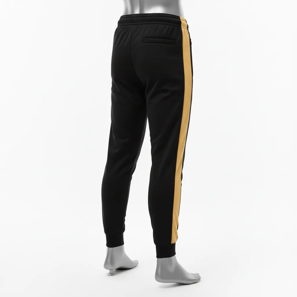 Custom Wrestling Warmup Jogger Pant - Black, Gold - Vegas Side Stripe - Back View - Kinexa Sportswear