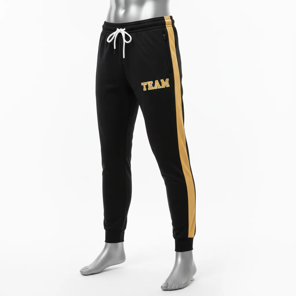 Custom Wrestling Warmup Jogger Pant - Black, Gold - Vegas Side Stripe - Front View - Kinexa Sportswear
