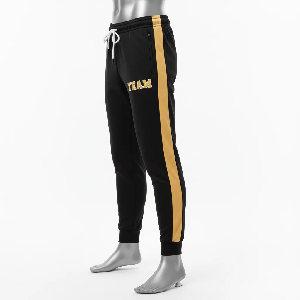Custom Wrestling Warmup Jogger Pant - Black, Gold - Vegas Side Stripe - Side View - Kinexa Sportswear