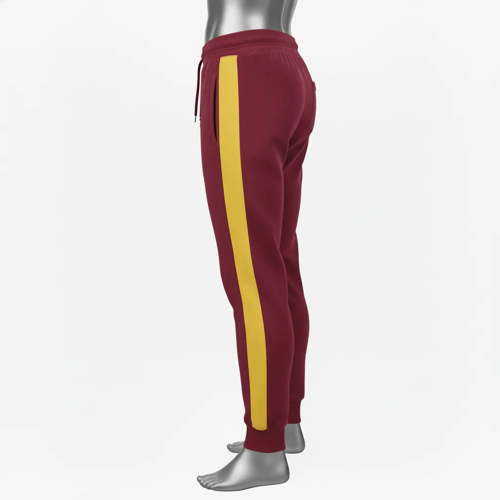 Custom Wrestling Warmup Jogger Pant - Burgundy, Gold - Vegas Side Panel - Back View - Kinexa Sportswear