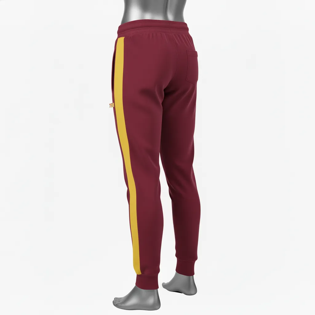 Custom Wrestling Warmup Jogger Pant - Burgundy, Gold - Vegas Side Panel - Front View - Kinexa Sportswear