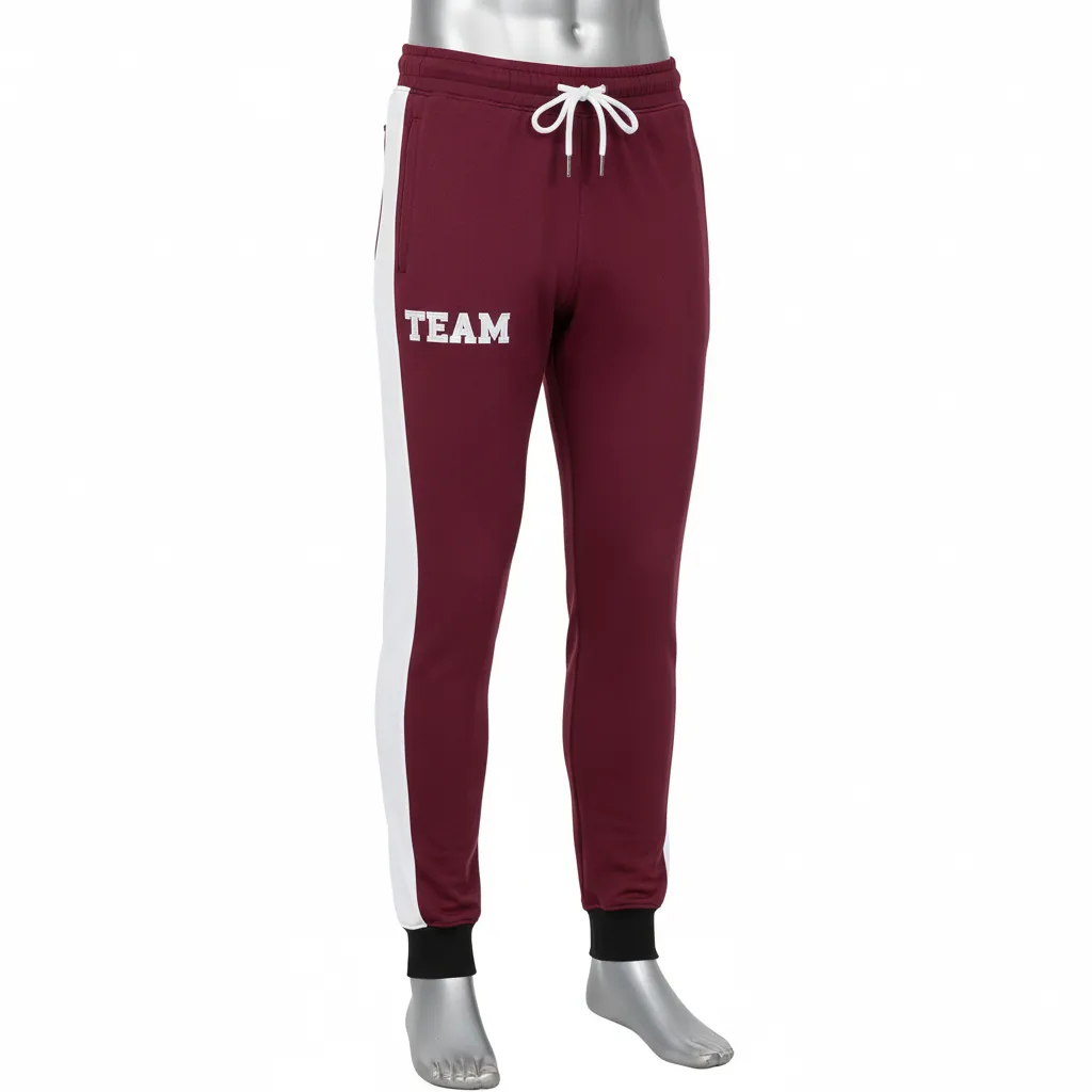 Custom Wrestling Warmup Jogger Pant - Burgundy, White - Side Panel - Front View - Kinexa Sportswear